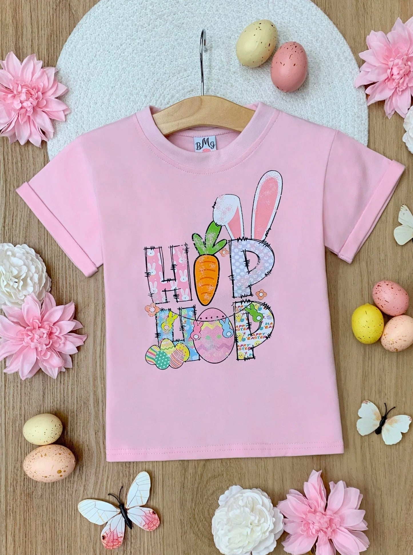 Preorder (moq 5)Baby Girls Easter Hiphop Pink Tee Shirts Tops