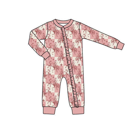 Baby Girls Western Rodeo Long Sleeve Zip Bamboo Rompers Preorder(moq 5)