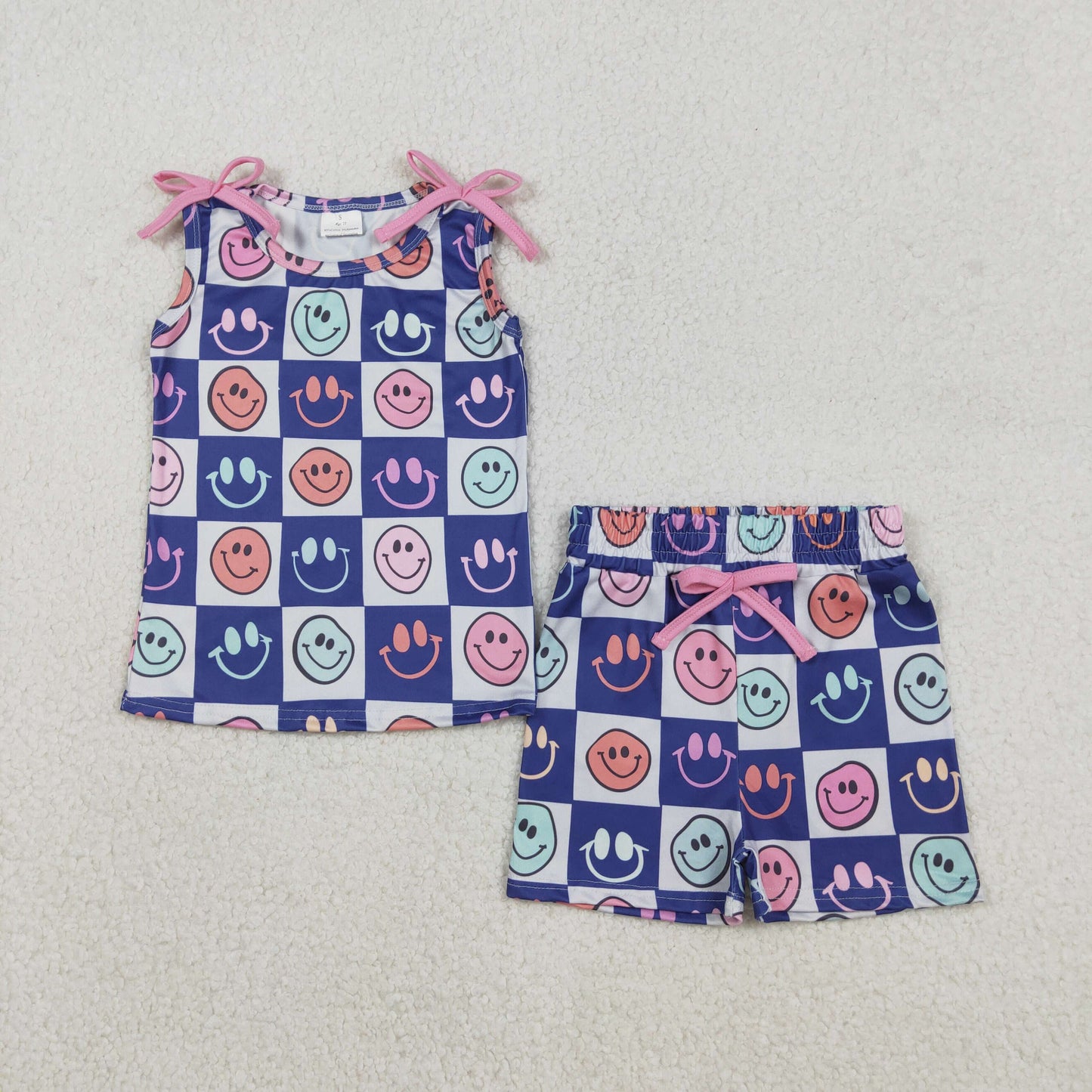Baby Girls Colorful Smiles Checked Top Pockets Shorts Clothes Sets