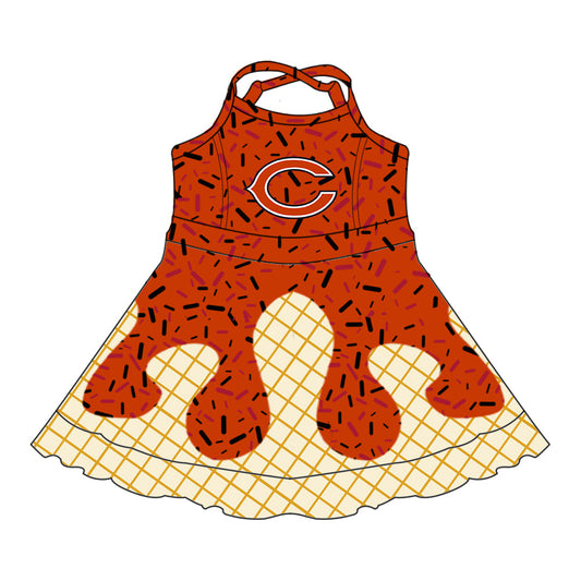 Preorder (moq 5)Baby Girls Drip Sprinkles Chicago Bears Team Shorts Ruffle Knee Length Dress