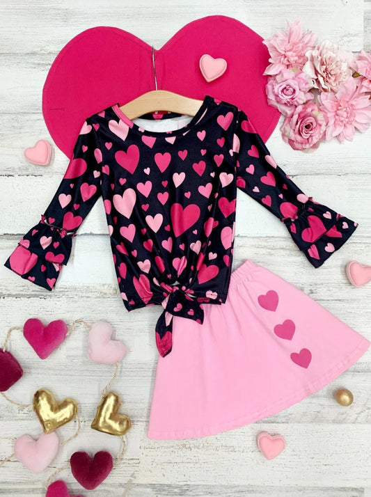 Baby Girls Valentines Hearts Shirt Top Skirt Clothes Sets preorder(MOQ 5)