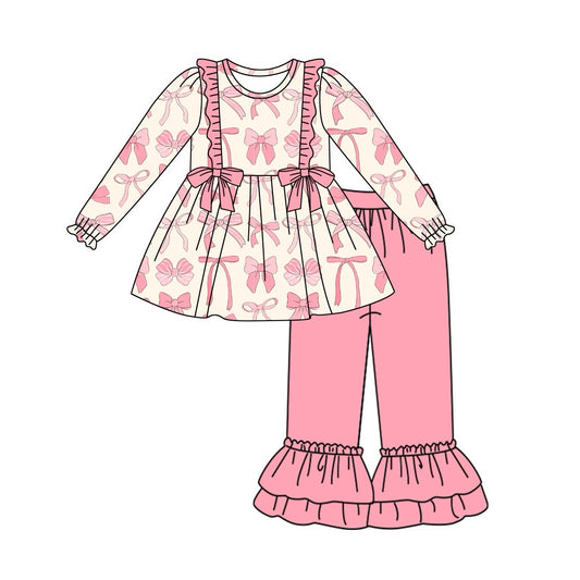 Baby Girls Valentines Pink Bows Tunic Ruffle Pants Clothes Sets preorder(MOQ 5)