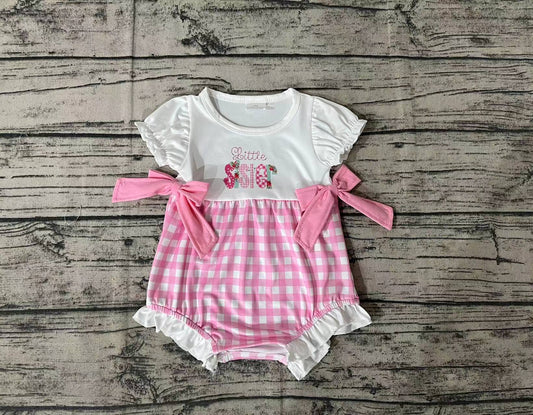 Baby Infant Girls Little Sister Bows Pink Checkered Rompers