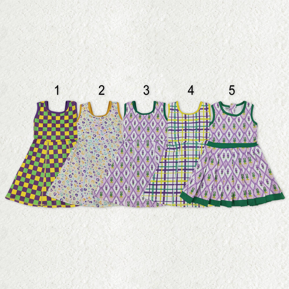 Sibling Baby Girls Sleeveless Mardigras Yoga Active Shorts Knee Length Dresses