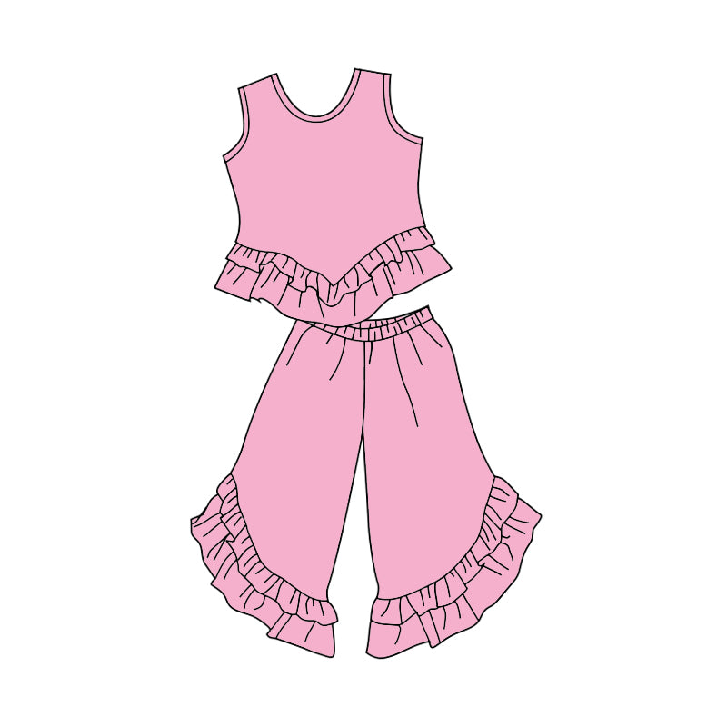 Baby Girls Pink Sleeveless Top Ruffle Bell Pants Clothing Sets Preorder(moq 5)