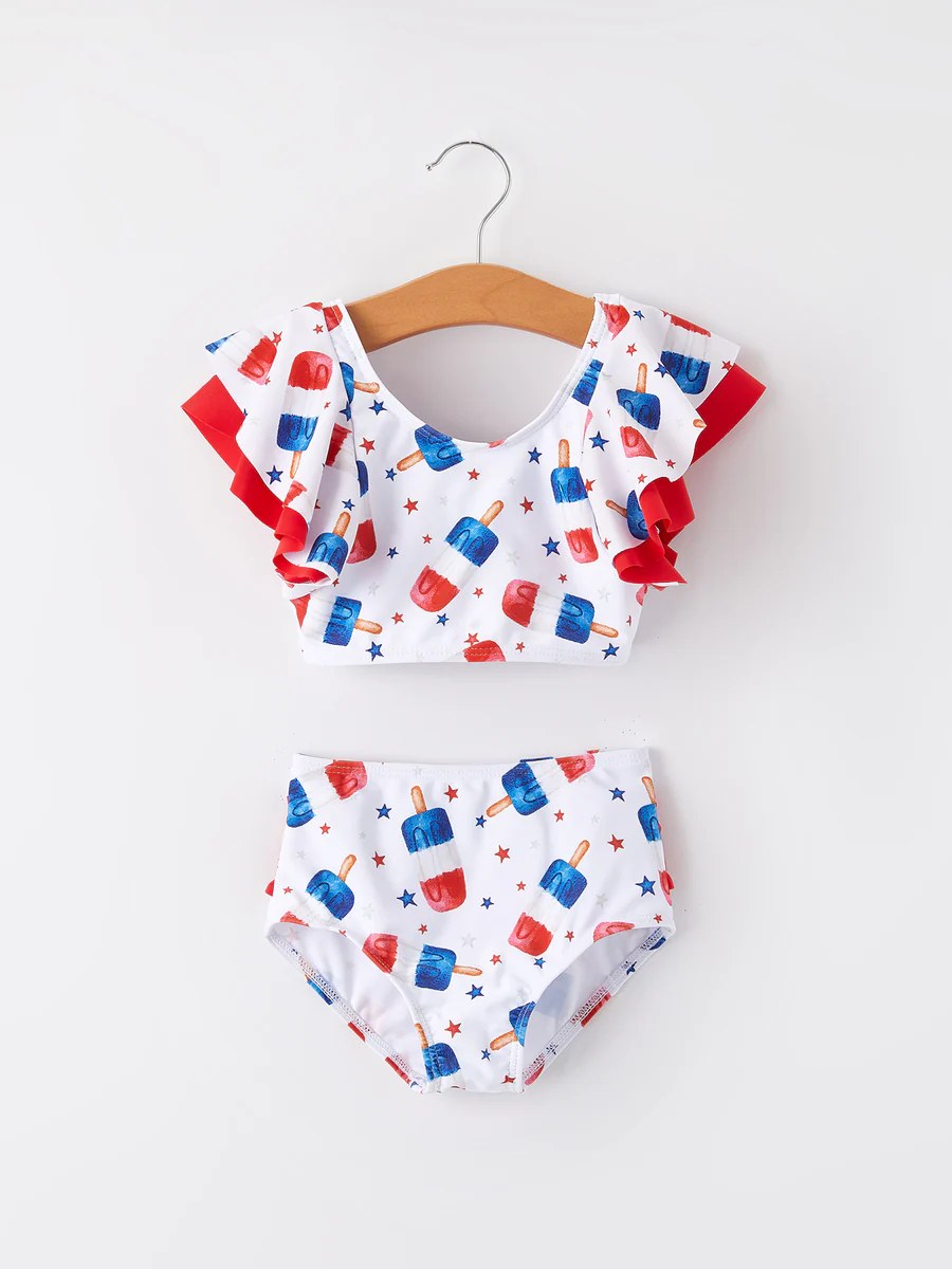 Preorder (moq 5)Baby Girls 4th Of July Popstick 2pcs Top Bummie Swimsuits