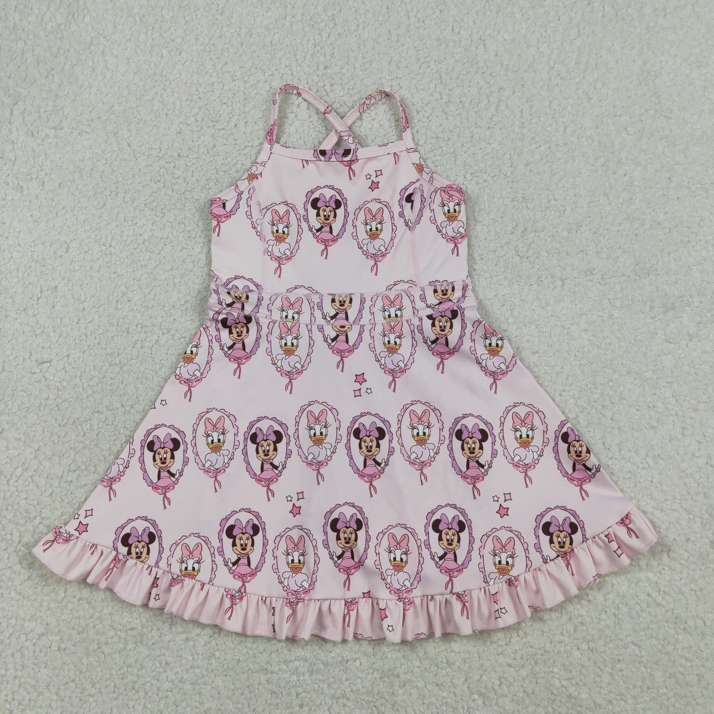 Baby Girls Strap Cartoon Mouse Ducks Yoga Active Knee Length Dresses