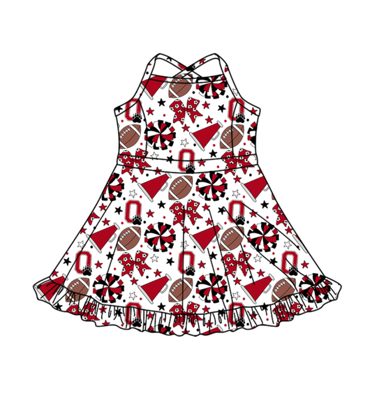 Preorder (moq 5)Baby Girls Strap Bows Stars Footballs Team Shorts Ruffle Knee Length Dress