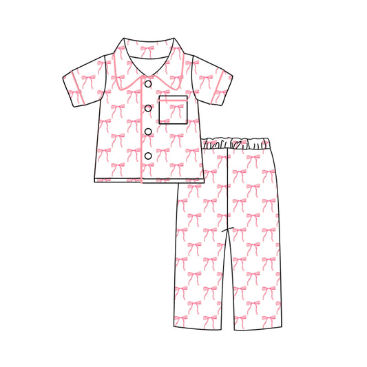 Preorder (moq 5)Baby Girls Pink Bows Buttons Top Pants Pajamas