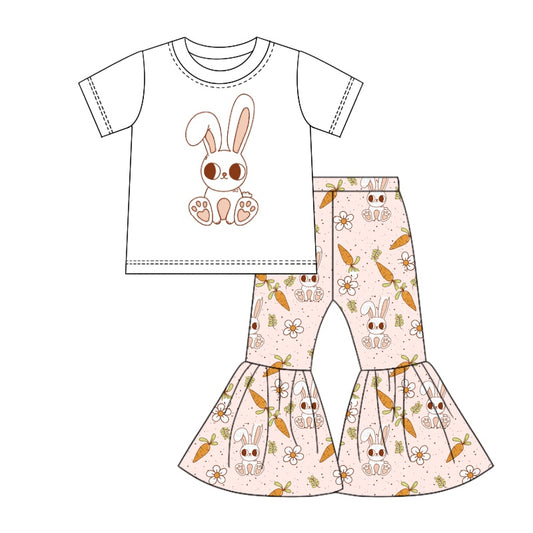 Baby Girls Easter White Rabbit Top Pink Bell Pants Clothes Sets preorder(MOQ 5)