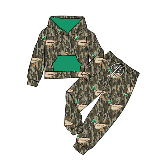 Baby Kids Southern Ducks Bottomland Camo Hooded Top Pants Clothes Sets Preorder(moq 5)