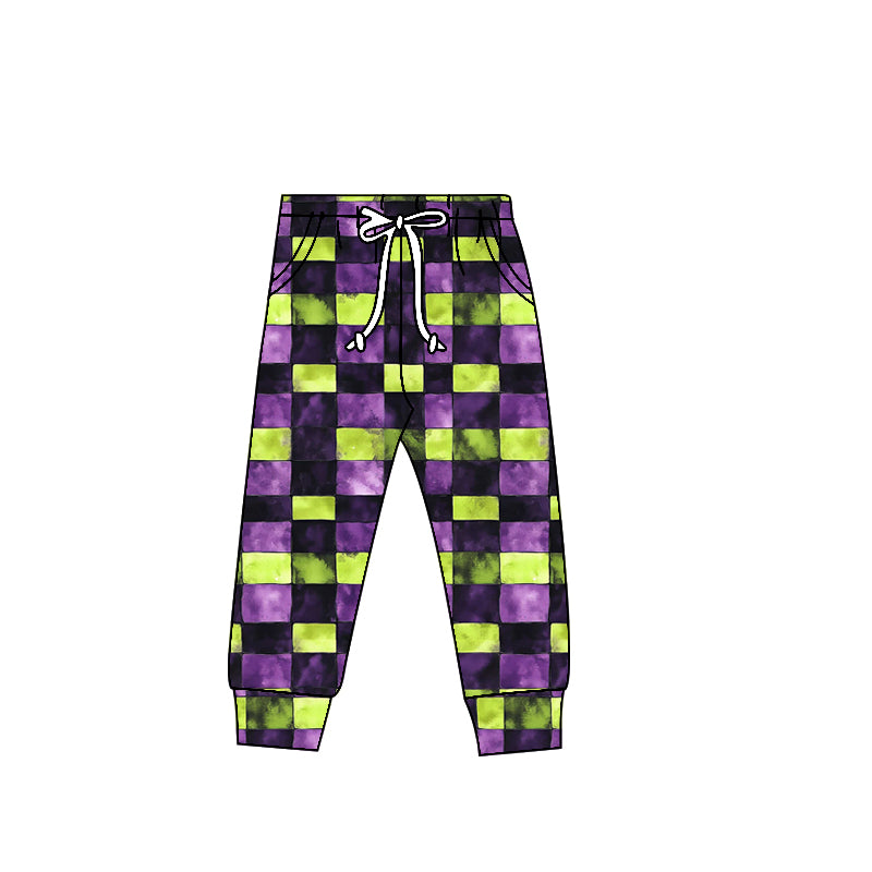 Preorder(moq 5) Baby Kids Halloween Green Purple Checkered Jogger Pants