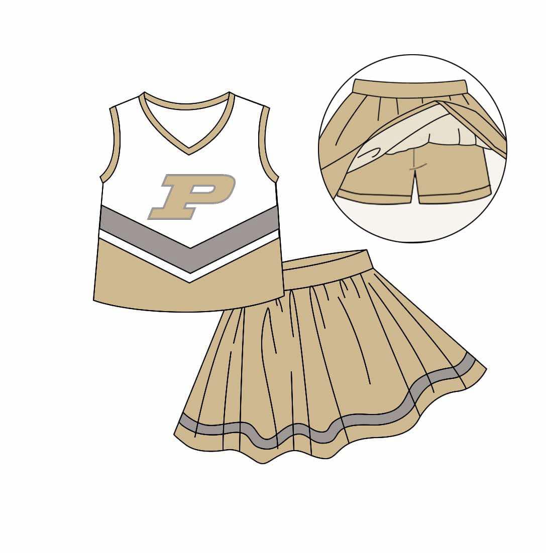 Preorder (moq 5)Baby Girls P Cheer Team Top Skort Shorts Clothes Sets