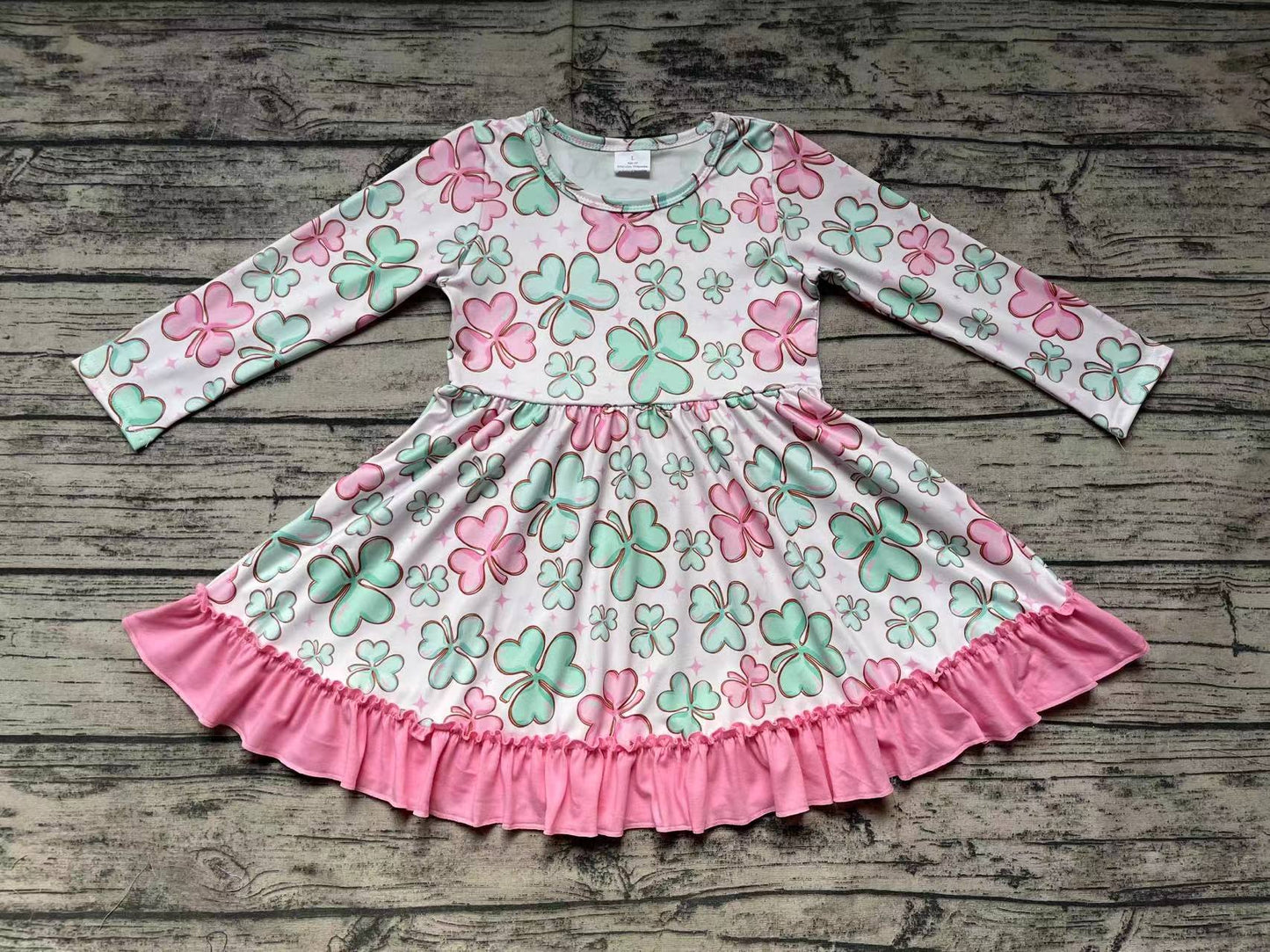 Baby Girls Pink Ruffle St Patrick Day Quatrefoil Twirl Dresses