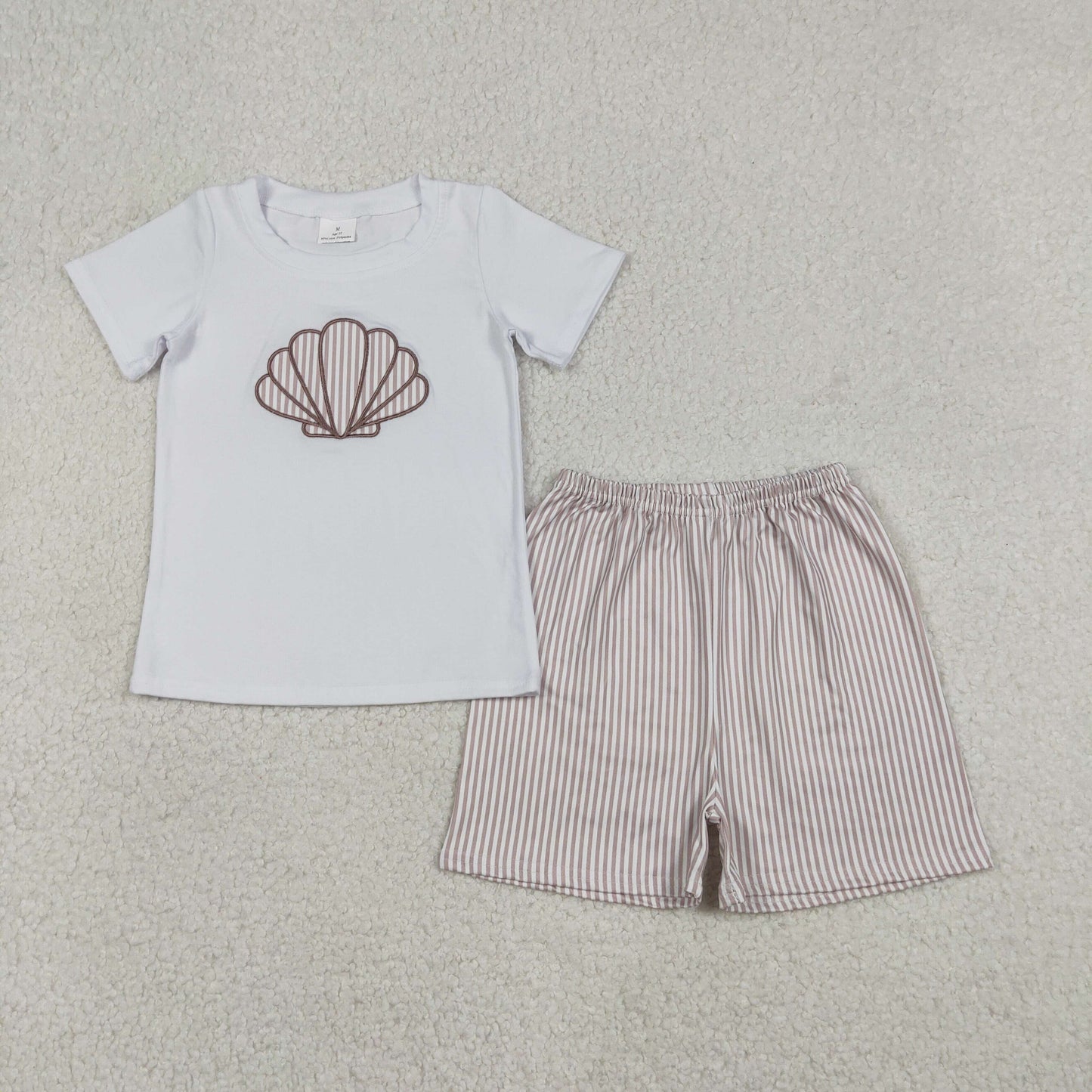 Embroidery Shells Baby Boys Shirt Top Stripe Shorts Clothes Sets