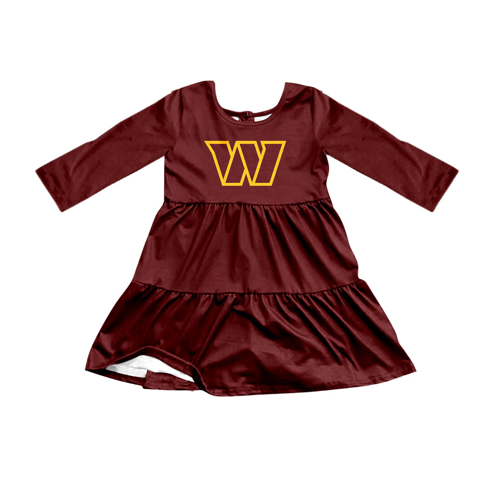 Preorder (moq 5)Baby Girls Dark Red Long Sleeves W Shorts Team Knee Length Dresses