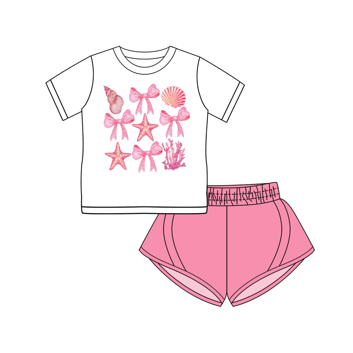 Preorder (moq 5)Baby Girls Short Sleeves Bows Shell Top Pink Yoga Short Set