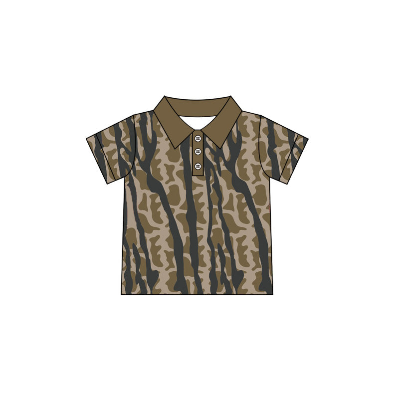 Preorder (moq 5)Baby Boys Short Sleeve Southern Camo Hunting Button Polo Shirts Top
