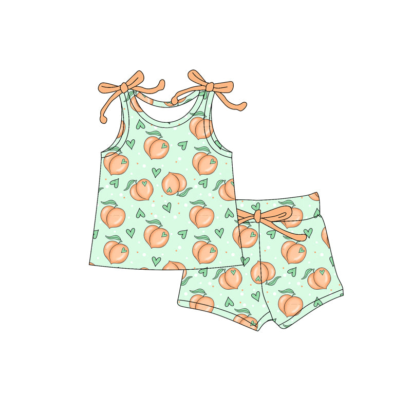 Preorder moq 5 Baby Girls Bows Sleeveless Hearts Peach Top Short Set