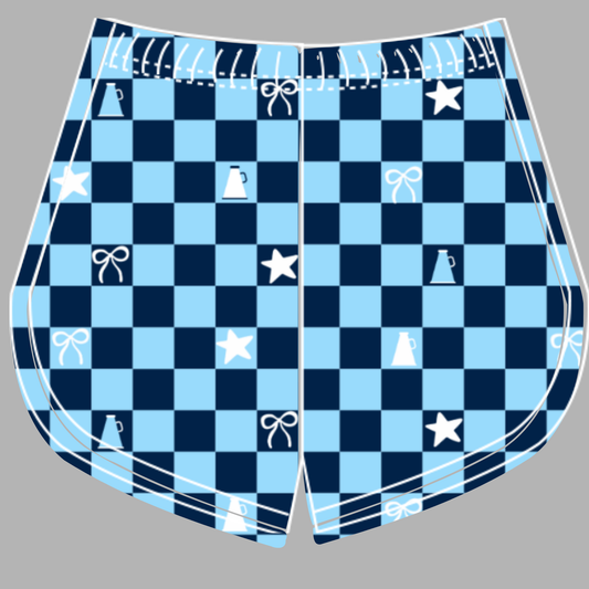 Preorder (moq 5)Baby Girls Blue Navy Checked Cheer Team Shorts Bottoms