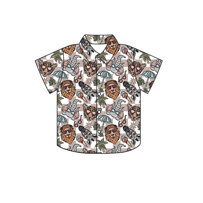 Preorder (moq 5)Baby Boys Short Sleeve Animals Beach Button Shirts Top