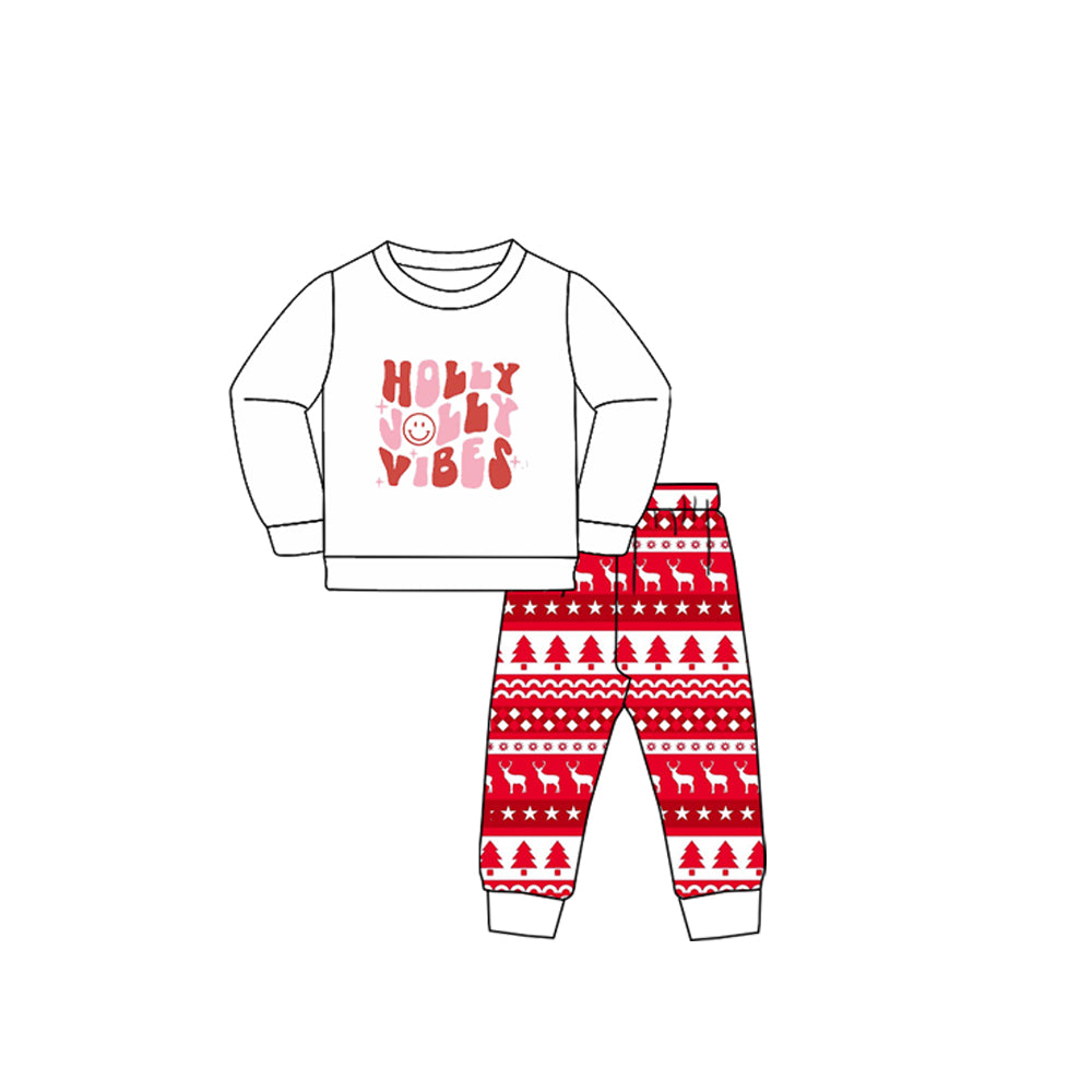 preorder(moq 5) Baby Boys Long Sleeves Holly Top Deer Trees Stripe Pants Set