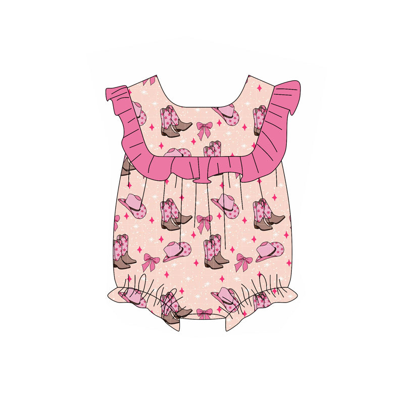 Preorder(moq 5)Baby Infant Girls Pink Boots Bows Rompers