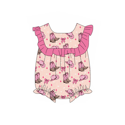 Preorder(moq 5)Baby Infant Girls Pink Boots Bows Rompers