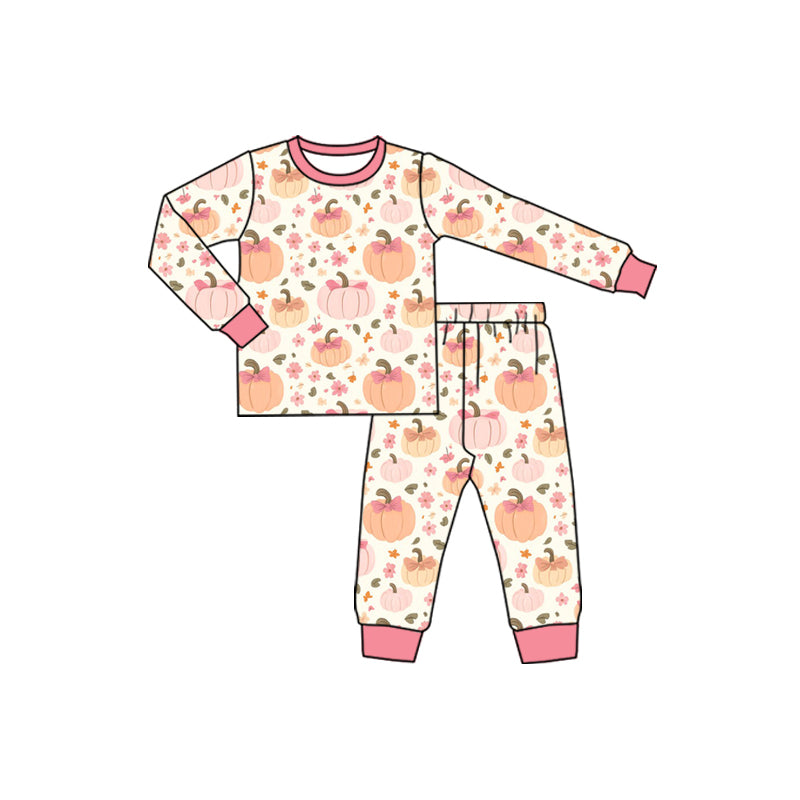 Preorder (moq 5)Baby Boys Long Sleeves Flower Pumpkins Plaid Top Pants Pajamas Set