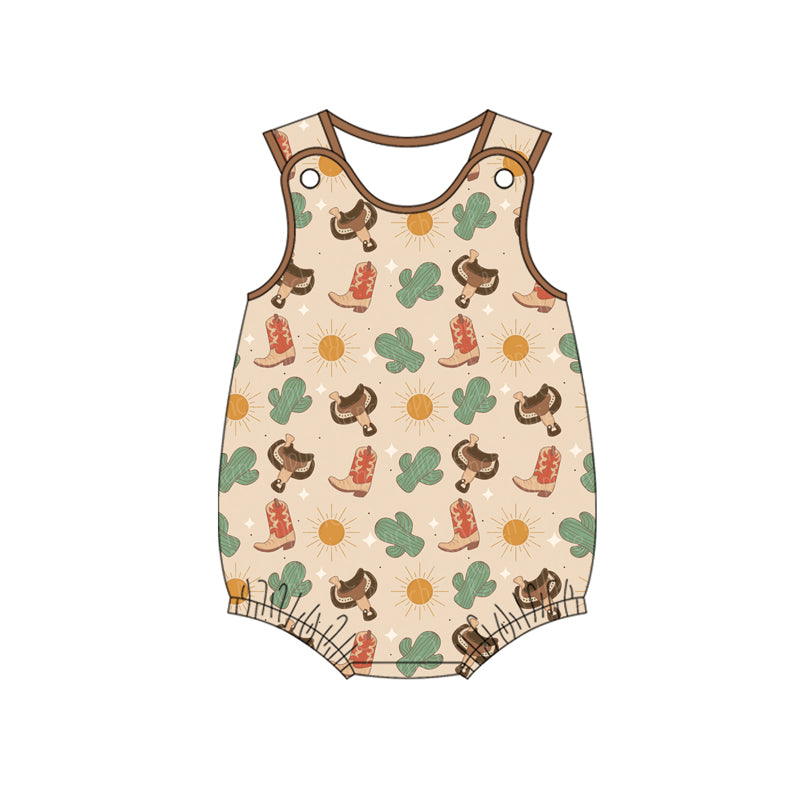 Preorder(moq 5)Baby Infant Boys Western Boots Cactus Summer Rompers