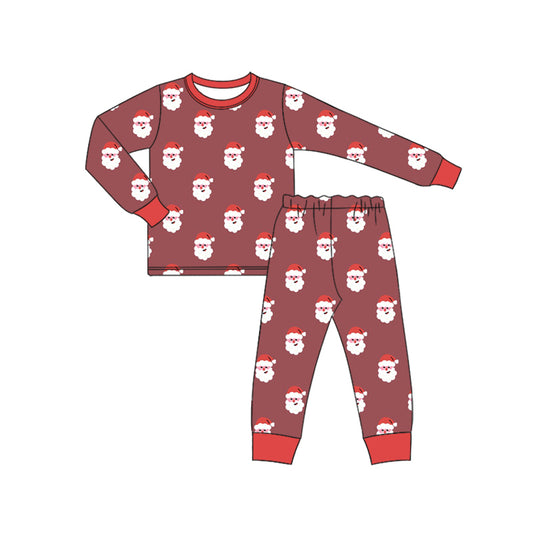Preorder (moq 5)Baby Boys Dark Red Long Sleeves Santa Plaid Top Pant Pajamas Sets