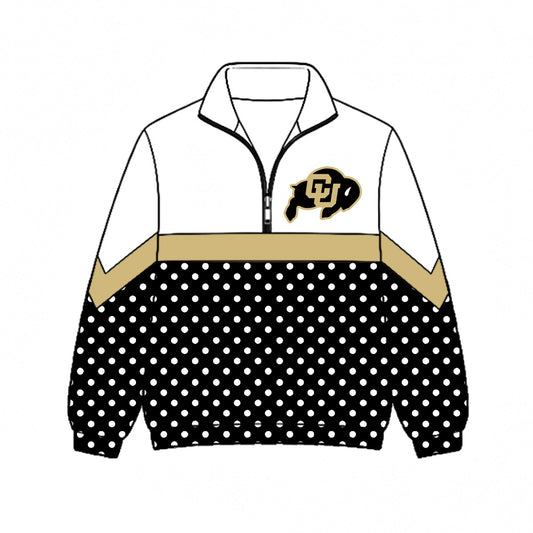 Preorder (moq 5)Baby Boys Black Polka Dots CU Boulder Team Zip Pullovers Top