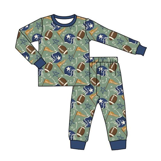 Preorder (moq 5)Baby Boys Footballs Touch Down Top Pants Team Pajamas Sets