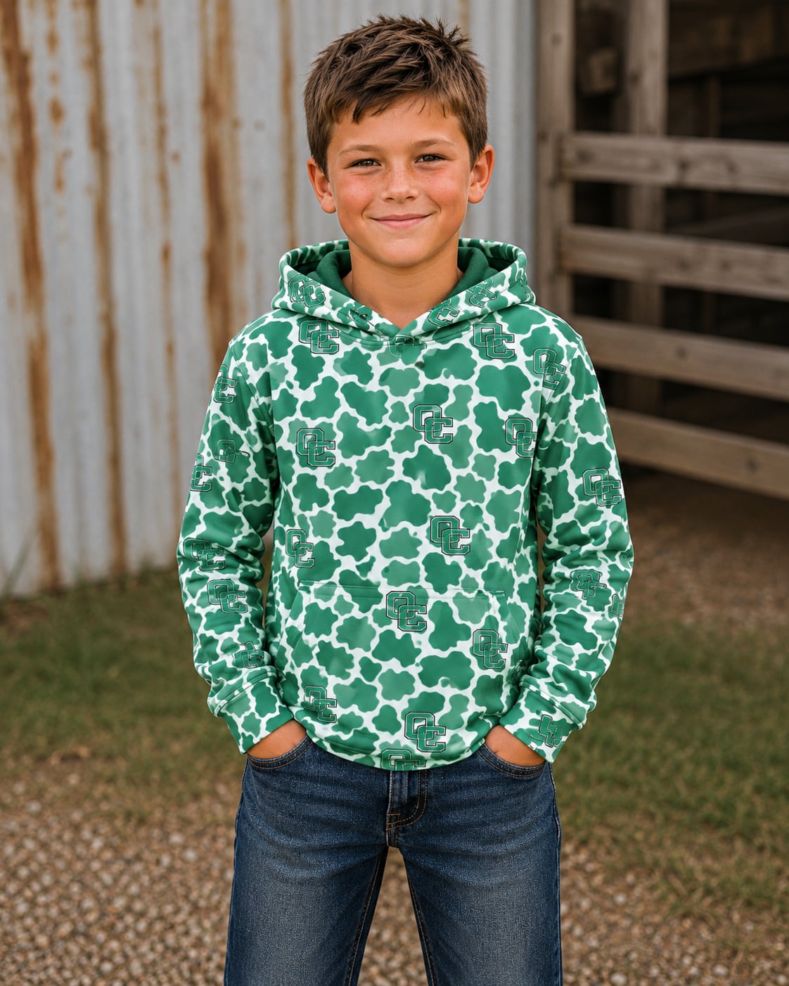Preorder (moq 5)Baby Boys Long Sleeve Green Owensboro Camo Team Hoodies Top
