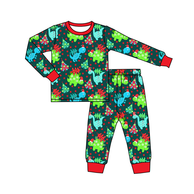 Baby Boys Christmas Dinosaurs Long Sleeve Top Pants Pajamas Clothes Sets Preorder(moq 5)