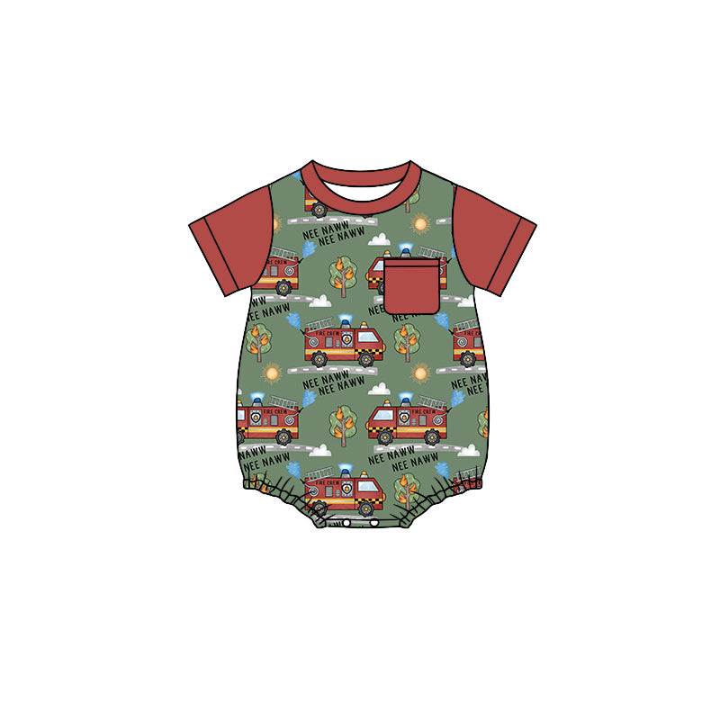 Baby Infant Boys Fire Truck Pocket Rompers preorder(moq 5)