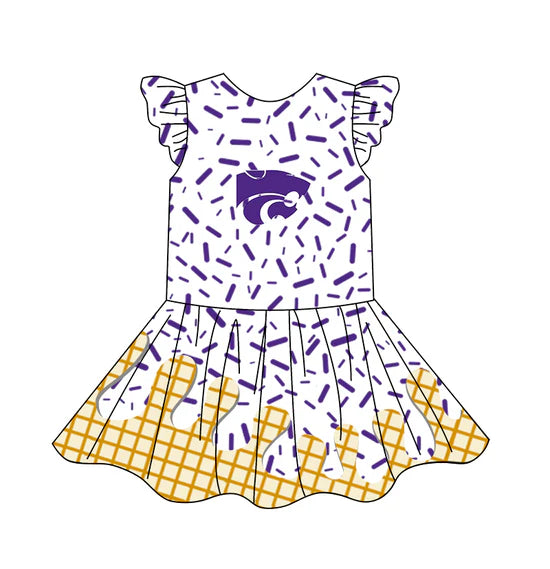 Preorder (moq 5)Baby Girls Team Ice Cream Drips Tiger Knee Length Dresses