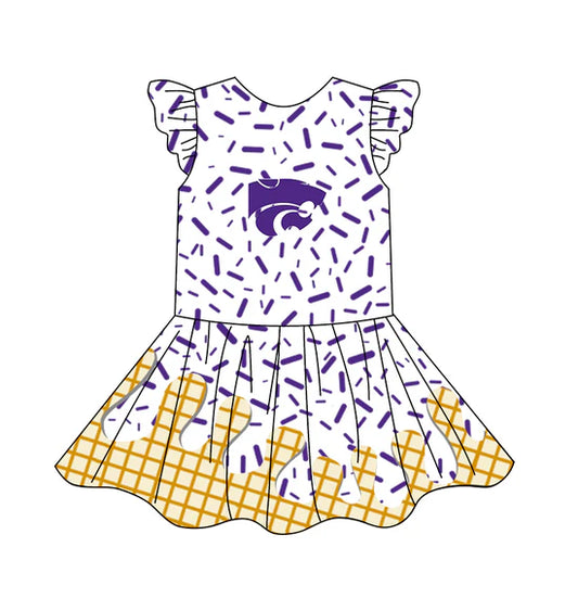 Preorder (moq 5)Baby Girls Team Ice Cream Drips Tiger Knee Length Dresses