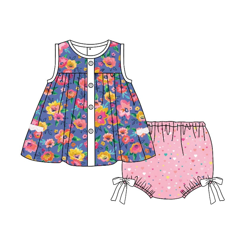 Baby Girls Toddler Colorful Flowers Tunic Top Bummie Sets preorder(moq 5)