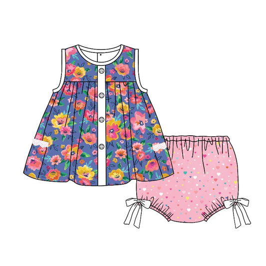 Baby Girls Toddler Colorful Flowers Tunic Top Bummie Sets preorder(moq 5)