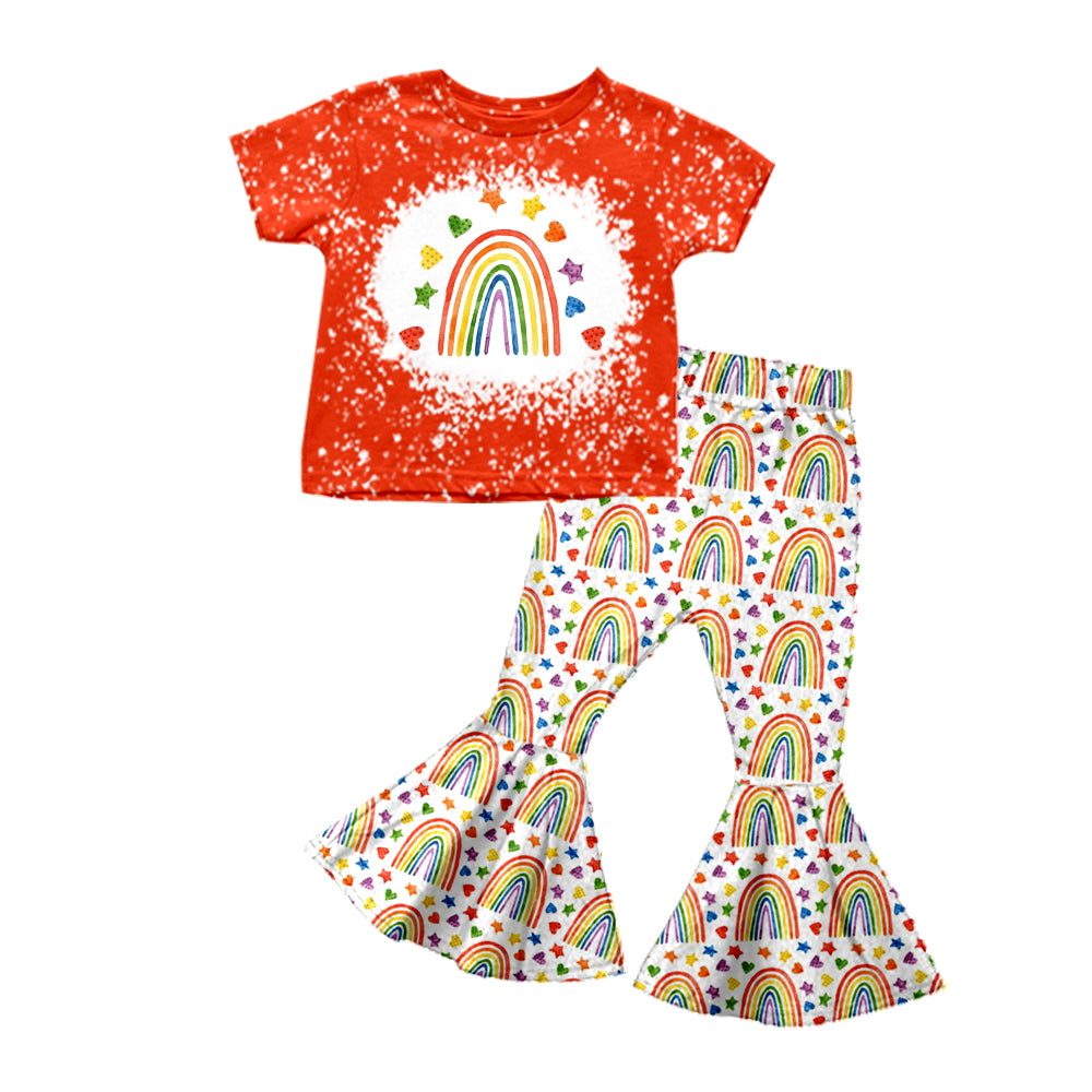Baby Girls Red Tee Top Bell Rainbow Pants Clothes Sets preorder(moq 5)