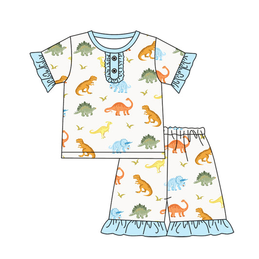 Preorder (moq 5)Baby Girls Dinosaurs Shirt Top Shorts Pajamas Outfits