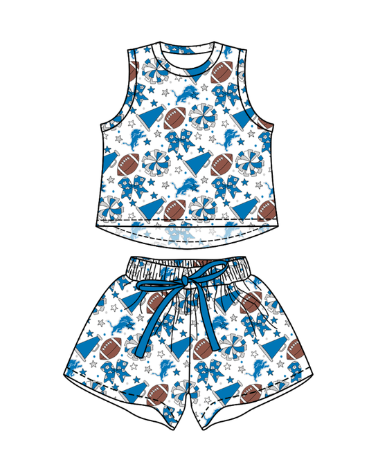 Preorder (moq 5)Baby Girls Sleeveless Footballs Bows Top Short Team Clothes Sets