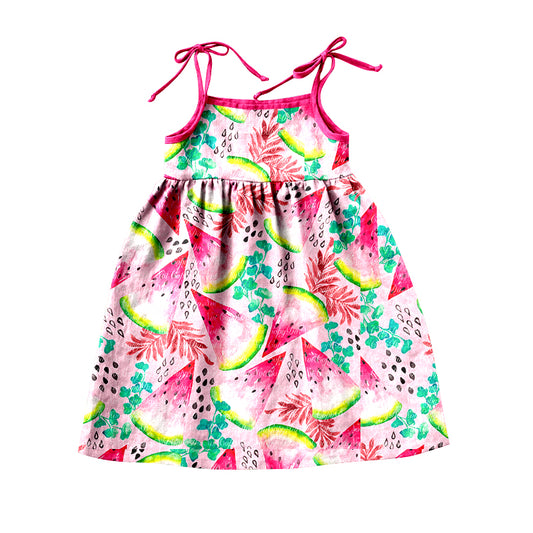 Baby Girls Watermelon Pink Straps Knee Length Dresses preorder(moq 5)