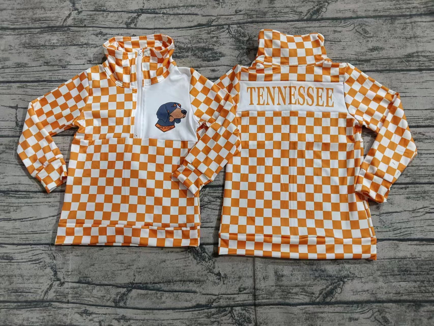 Baby Boys Tennessee Dog Checkered Zip Pullovers Tops preorder(MOQ 5)