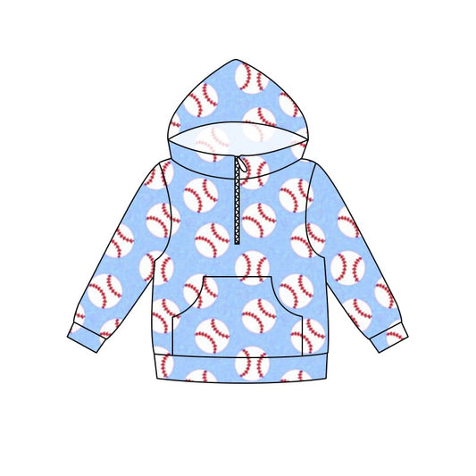 preorder(moq 5) Baby Boys Blue Baseball Long Sleeve Zip Hooded Shirts