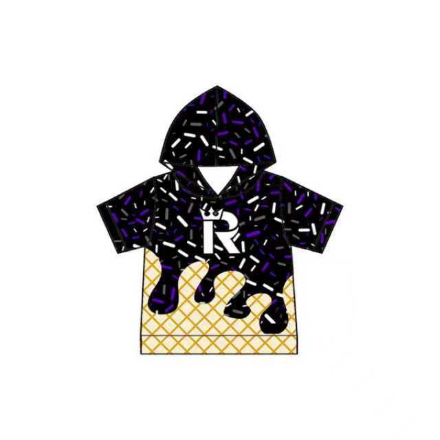 Preorder(moq 5)Baby Boys Short Sleeve Black Drip Sprinkles R Team Hoodie Tops