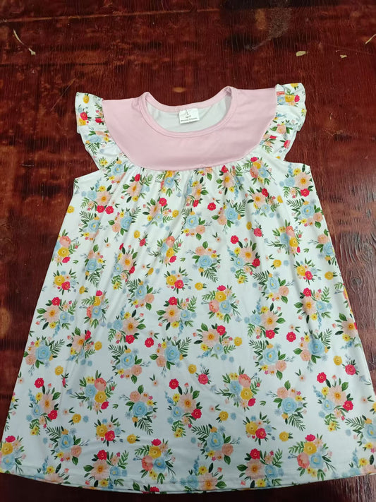 Preorder moq 5 Baby Girls Flutter Sleeves Flowers Knee Length Dresses