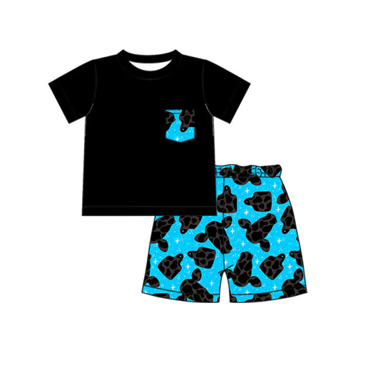 Baby Boys Western Blue Cow Tag Top Shorts Clothes Sets preorder(MOQ 5)