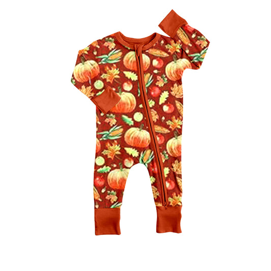 Baby Infant Thanksgiving Pumpkins Long Sleeve Zip Rompers preorder(moq 5)